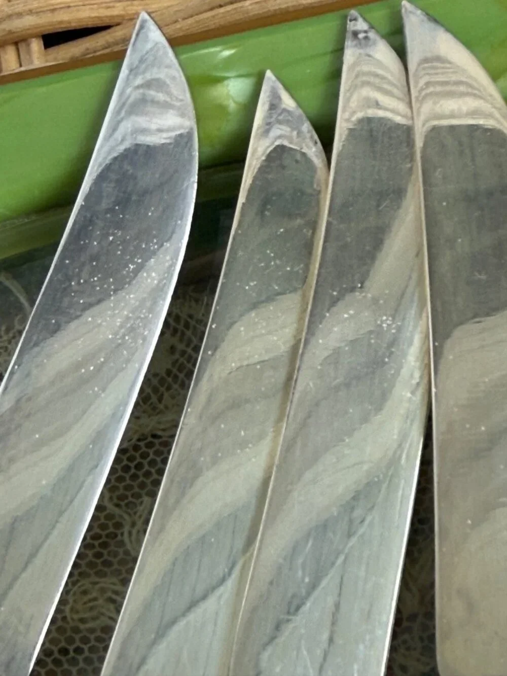 Antique 1910s Mother Of Pearl Fruit Knives Sterling Bands Boxed Set of 6